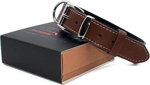 Miniatura 9 de Collar de perro de cuero curtido vegetal para perros grandes, collares de perro resistentes y de diseño de lujo (L 1.6 pulgadas de ancho para 20.5 a