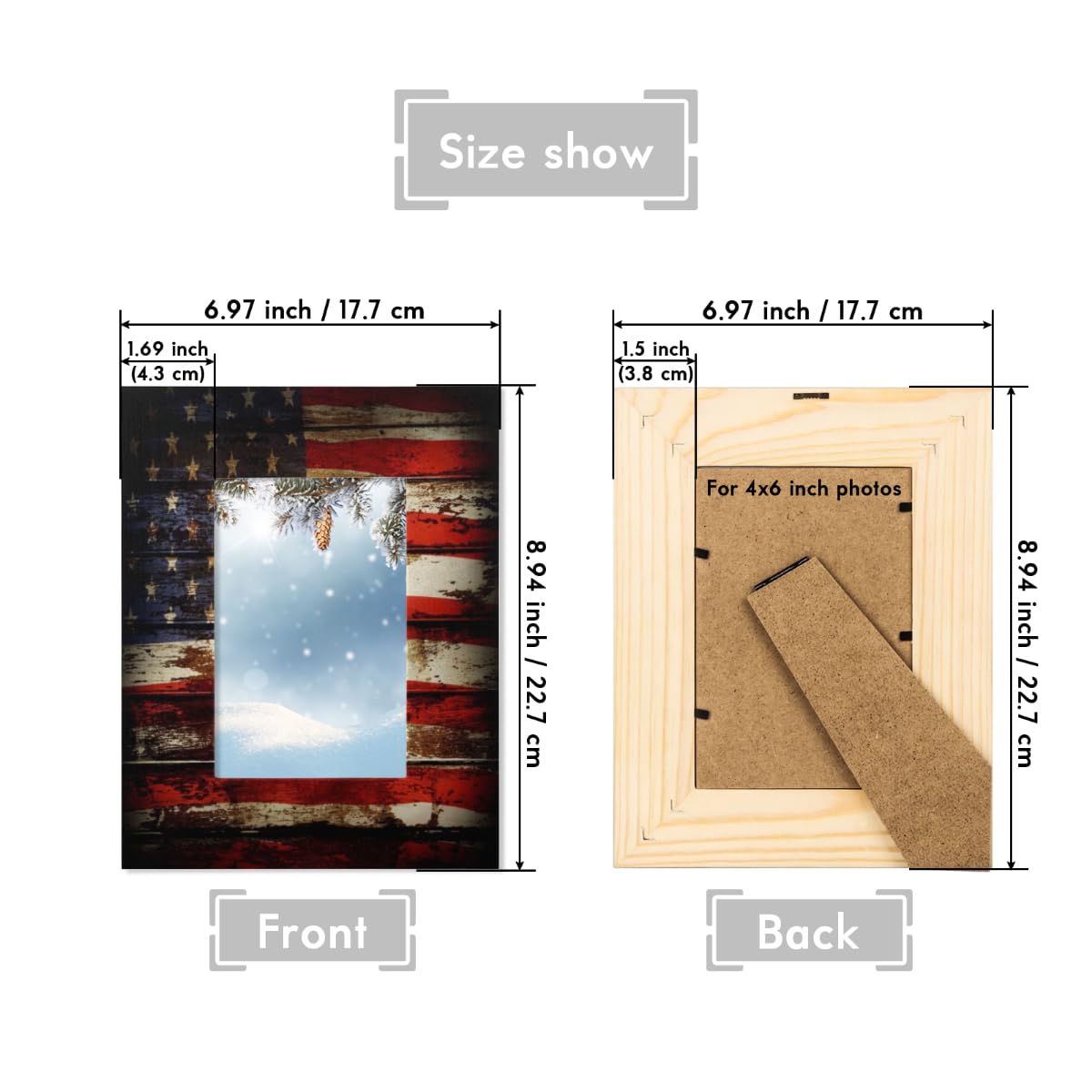Cfpolar Bilderrahmen Mit Amerikanischer Flagge – 10,2 X 15,2 Cm, Holzrahmen, Mit Passepartout | Für Fotos, Wand Oder Tisch