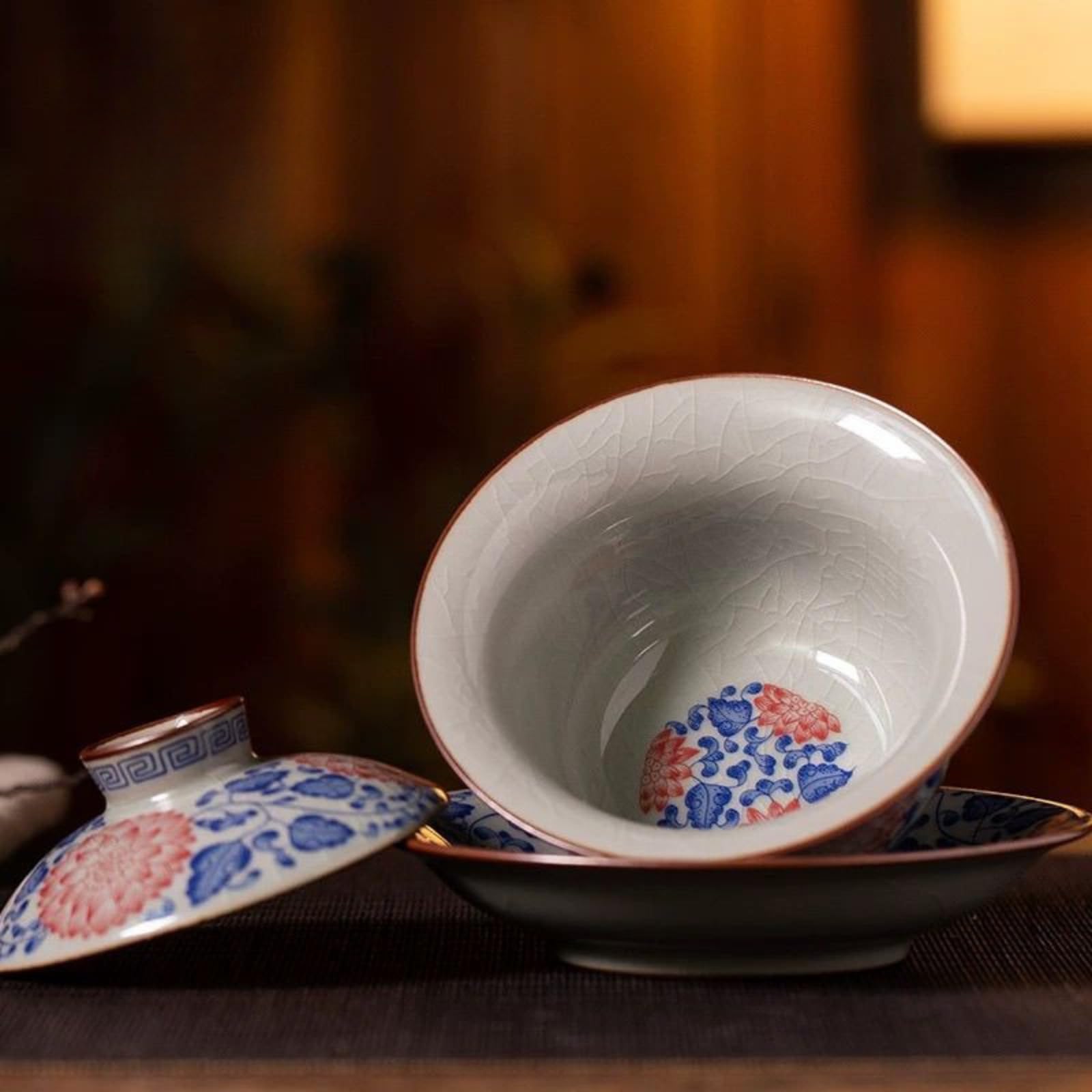 Jingdezhen Ceramiczny Gaiwan, 200 ml, niebieski i biały spleciony lotos Kung Fu zestaw do herbaty żaroodporna miska do herbaty