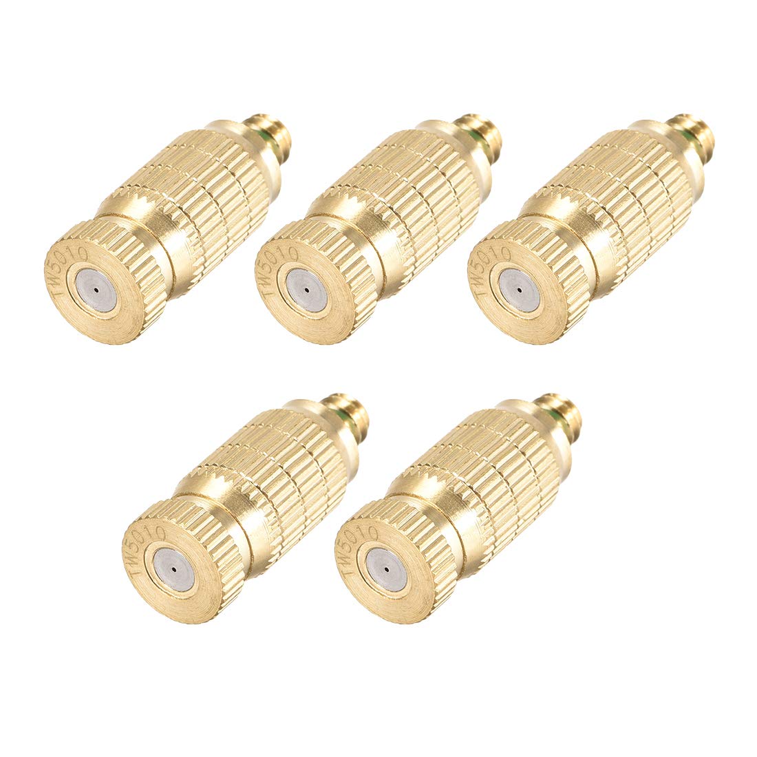Sprühdüse aus Messing, 3/16-Zoll-Gewinde, 0,5 mm Öffnungsdurchmesser, Nebelsprühkopf für Außenkühlsysteme, 5 Stück, goldfarben