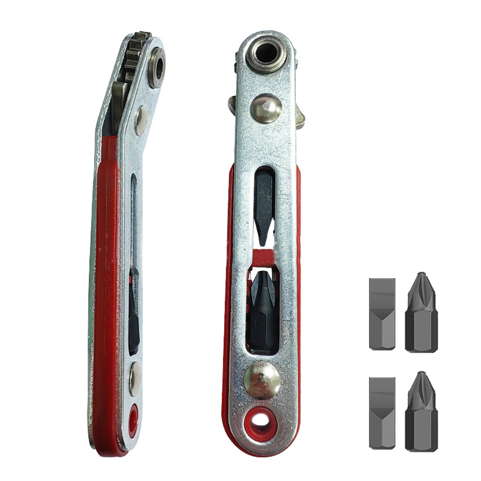 NIYATA 2 llaves de carraca de 1/4 pulgadas, 103 mm para bicicletas, mini llaves de carraca con 4 cabezas de punta, destornillador reversible de carraca de 1/4 pulgadas, mini destornillador de carraca