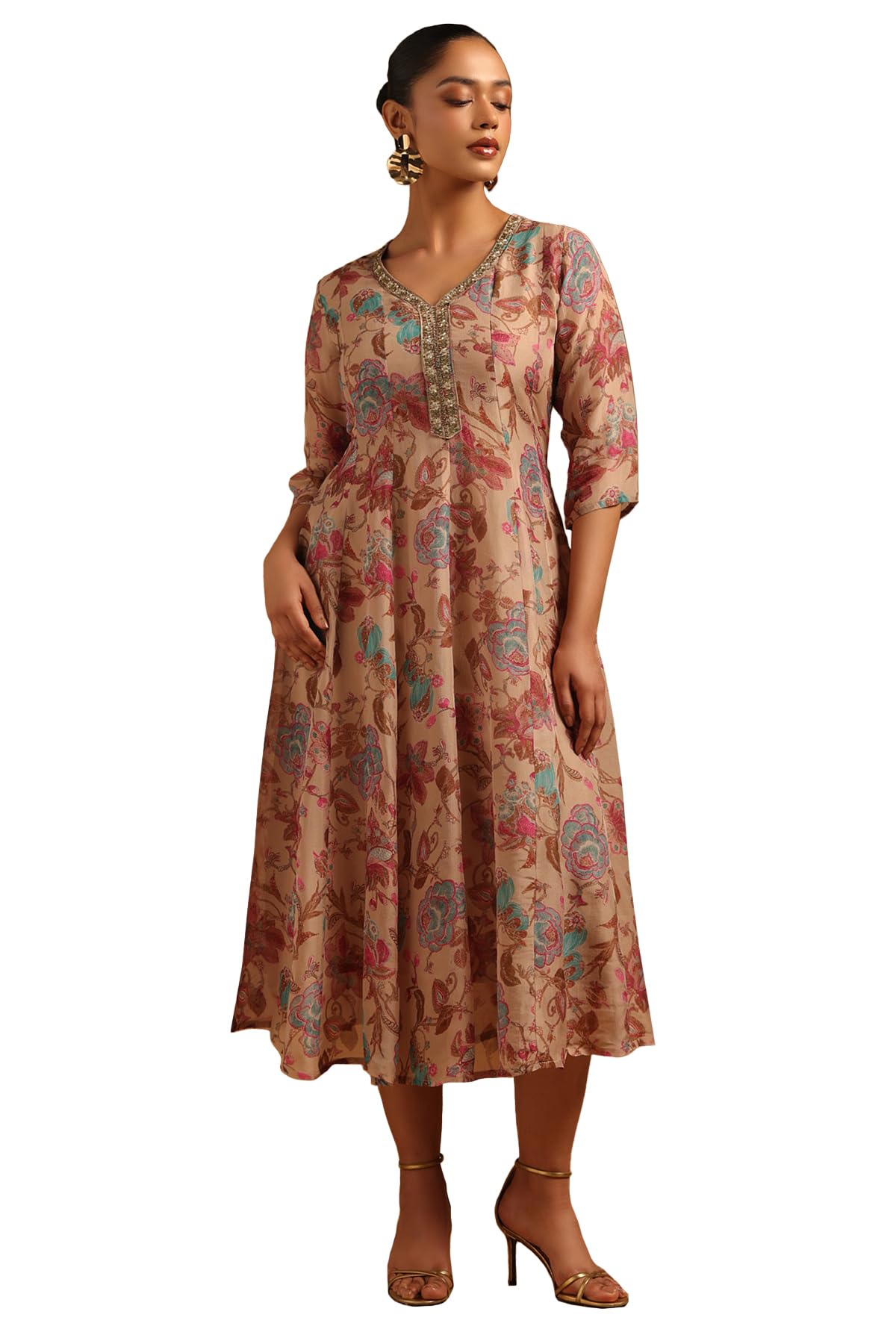 Soch Abito botanico da donna in organza con ricamo Zari e dettagli Cutdana