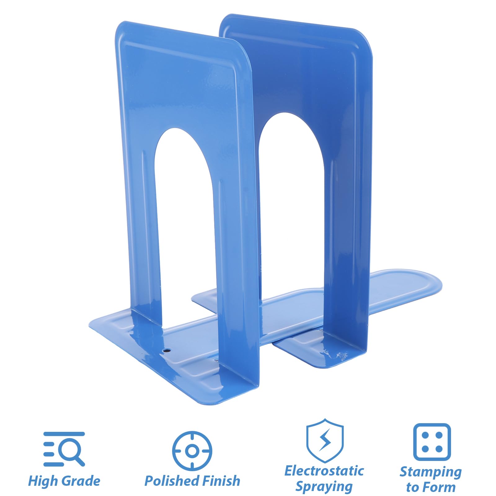 ZOFUN 10 Pcs Book Ends, 12.6 x 14.8 x 17 cm Heavy Duty Bookends, Metal Book Ends Blue, Anti-slip Book Stoppers for Decor Home - Image 3