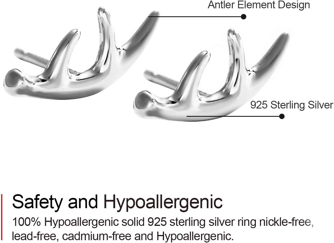 Jewever 925 Sterling Silver Deer Antlers Stud Earrings Women Jewelry