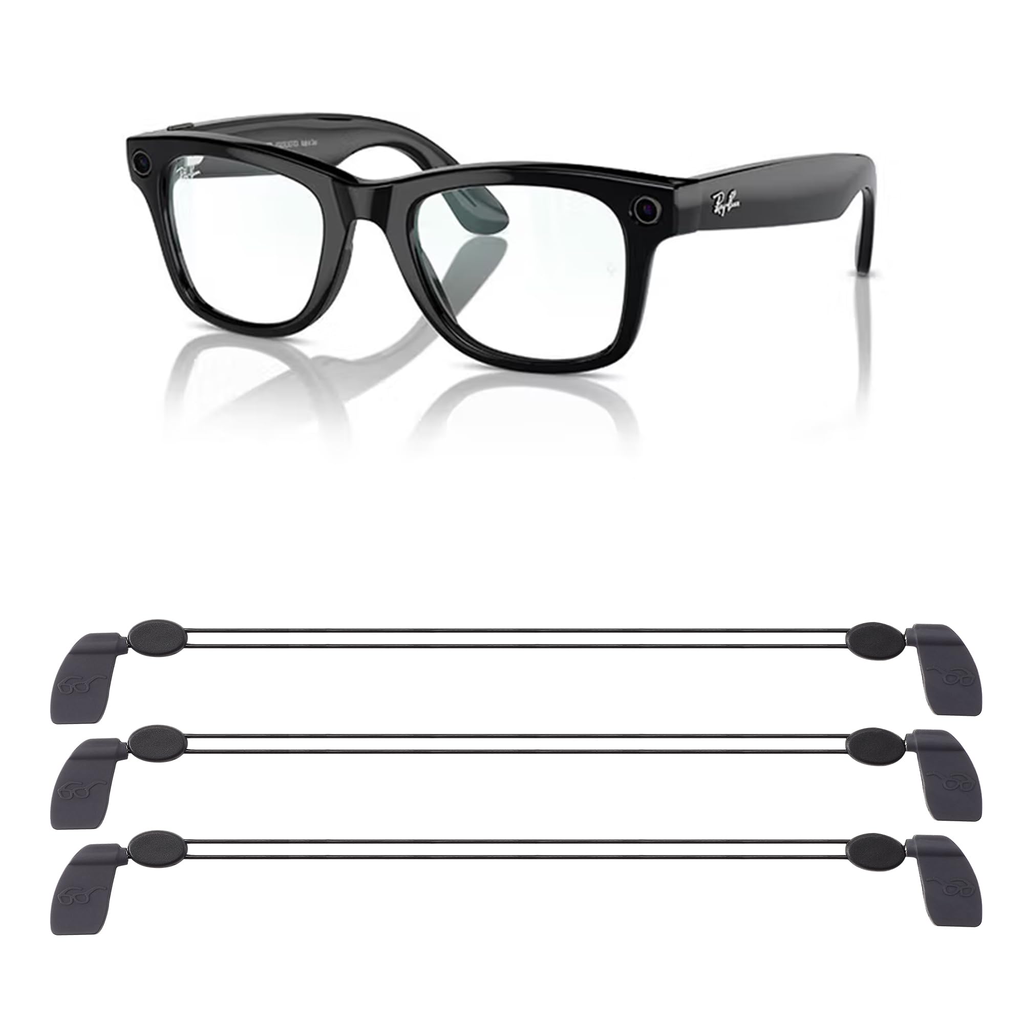 Adjustable Glasses Straps-Upgrade No Tail Sunglasses Straps-Eyewear Retainer Eyeglasses Straps Holder for Men Women for Ray-Ban Meta Wayfarer/Headliner/Skyler Smart Glasses (Black 3pcs)