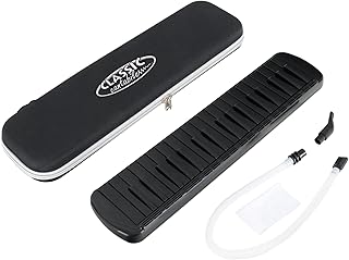 Classic Cantabile PML-37 BK Melodica - Blasharmonika mit 37 schwarzen Tasten - Tonumfang: f - f³ - Mit Etui, Mundstück und Anblasschlauch - Schwarz