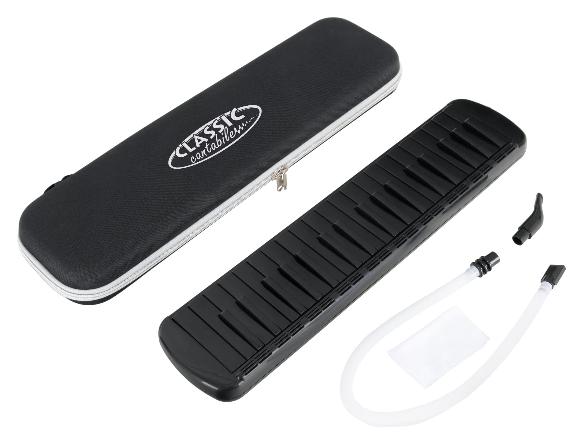 Classic Cantabile PML-37 BK Mélodica - Harmonica à vent avec 37 touches noires - Étendue : f - f³ - Avec étui, embout buccal et tuyau d'embouchure - Noir
