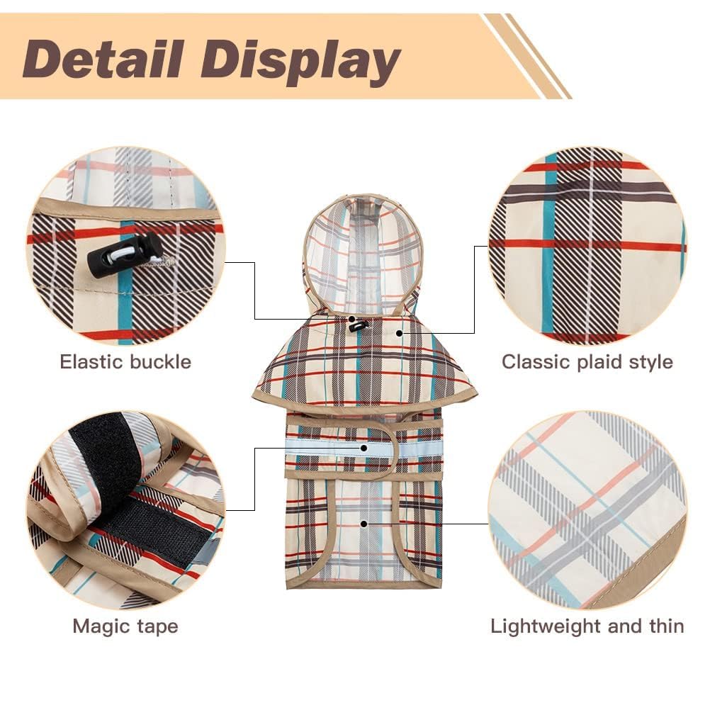 KOOLTAIL Imperméable à capuche avec trou pour laisse, imperméable pour chiens de petite et moyenne taille, imperméable avec bande réfléchissante, vêtement de pluie réglable et respirant pour chiot