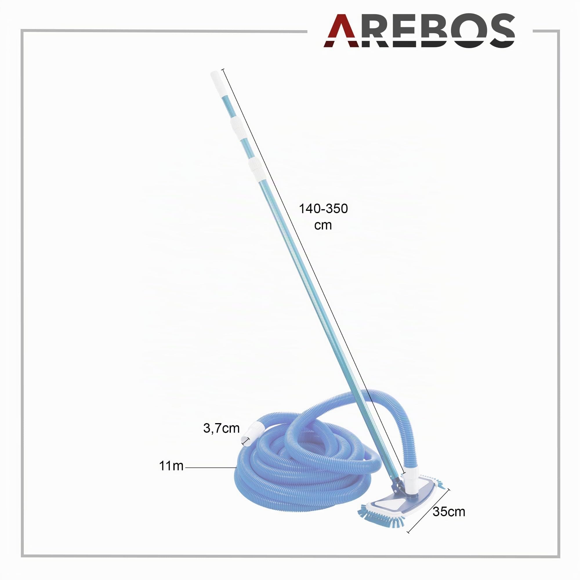 Arebos Cepillo de Piscina | Limpiador de Piscinas | Cepillo de succión | Pértiga telescópica | Aspirador de Piscinas con Manguera | Aspirador para Fondo de Piscina | Aspirador Manual para Piscinas