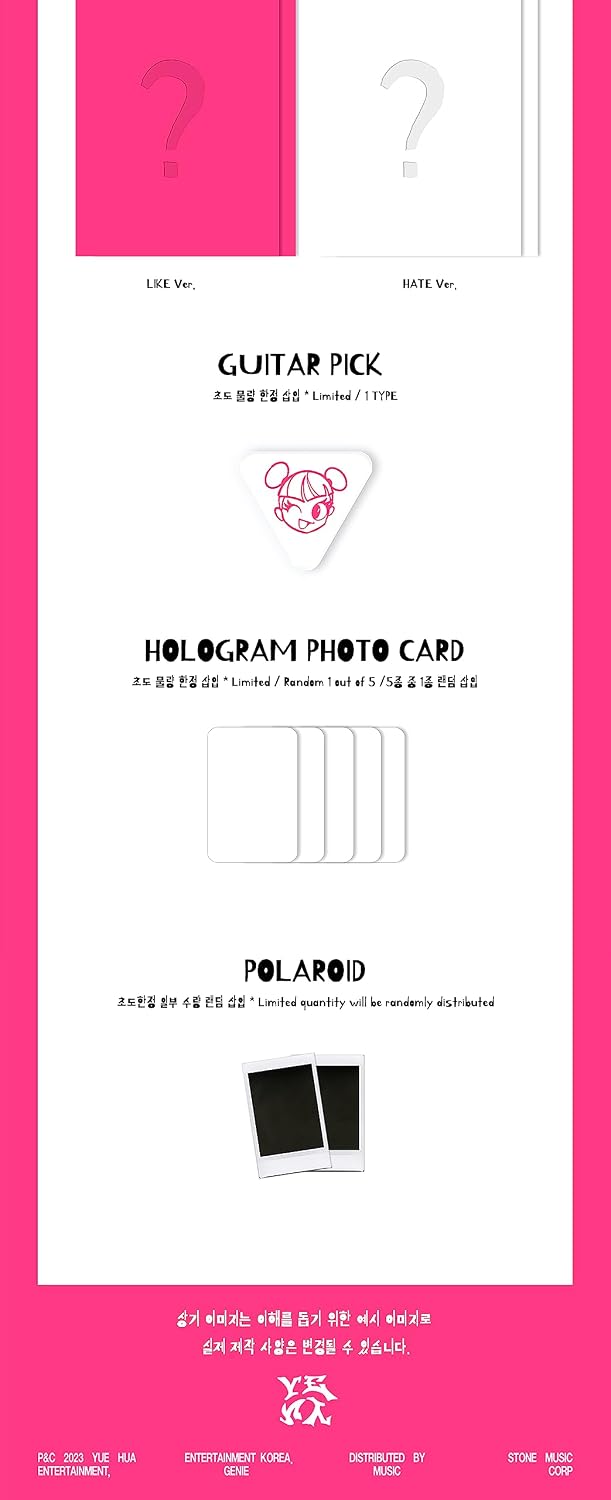 Choi Yena HATE XX 2nd Single Album LIKE Version CD+1p Folded Poster on Pack+88p PhotoBook+1ea Sticker+2p PhotoCard+Tracking Sealed