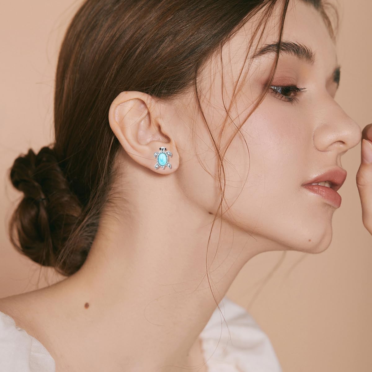 Larimar Turtle Stud Earrings 925 Sterling Silver Natural Larimar Jewelry for Women Blue Larimar Stones Earrings Jewelry for Women Teen Mother's Day - Image 2