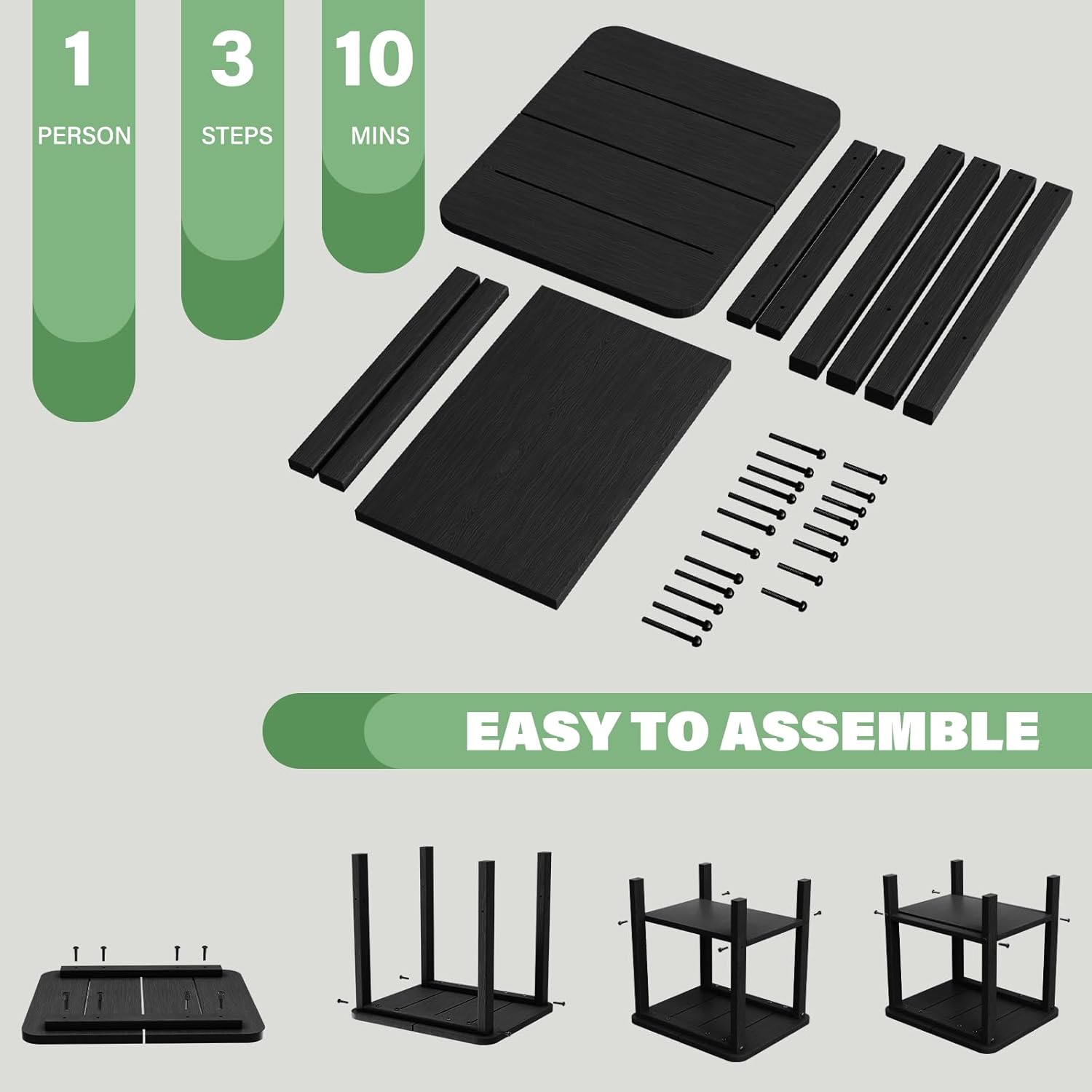 Patio Side Table, Small Rectangular HDPE Adirondack End Table for Outdoor Use in Pool, Garden, Lawn, Backyard,Black