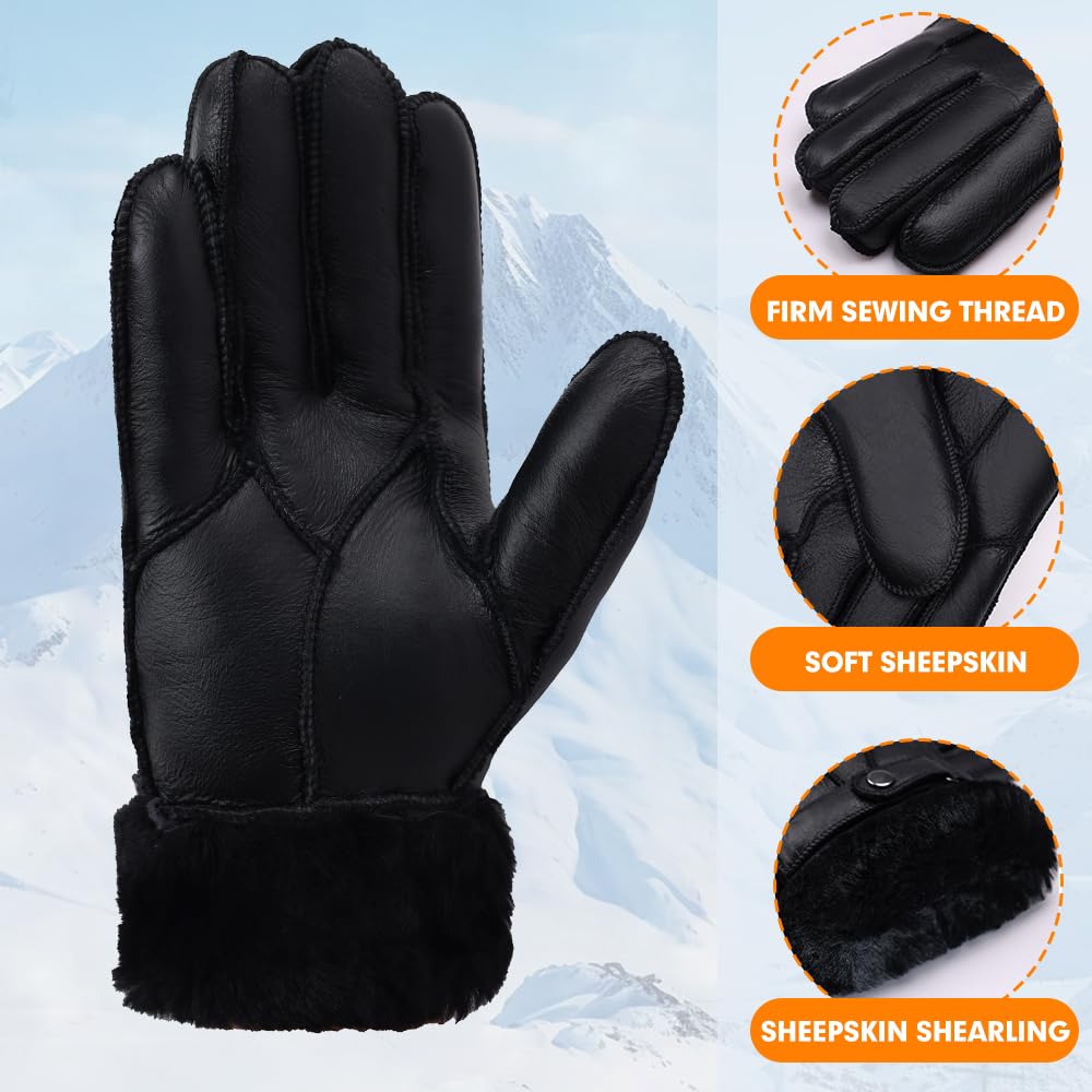 MGGMOKAY Uomo Guanti Shearling Uomo Caldo Inverno Cuoio Shearling Guanti di Pelle di Pecora