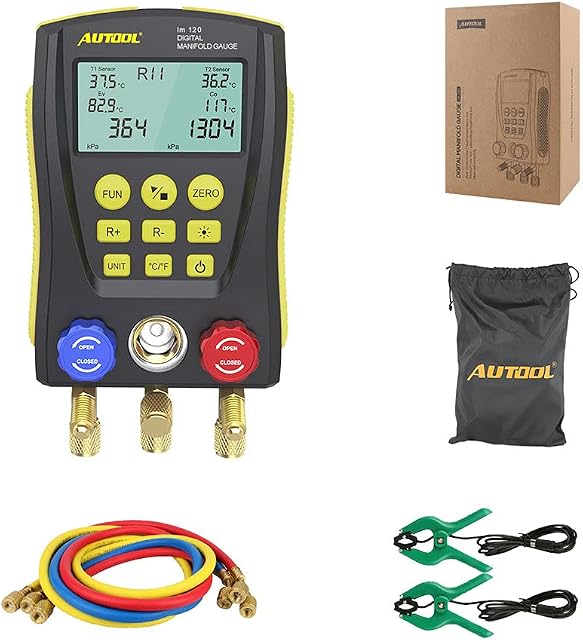 Refrigeration Gauges Digital Manifold HVAC Gauge Set, Vacuum Pressure Temperature Leakage Tester for Testing Maintaining Air-Conditioner, Refrigerator