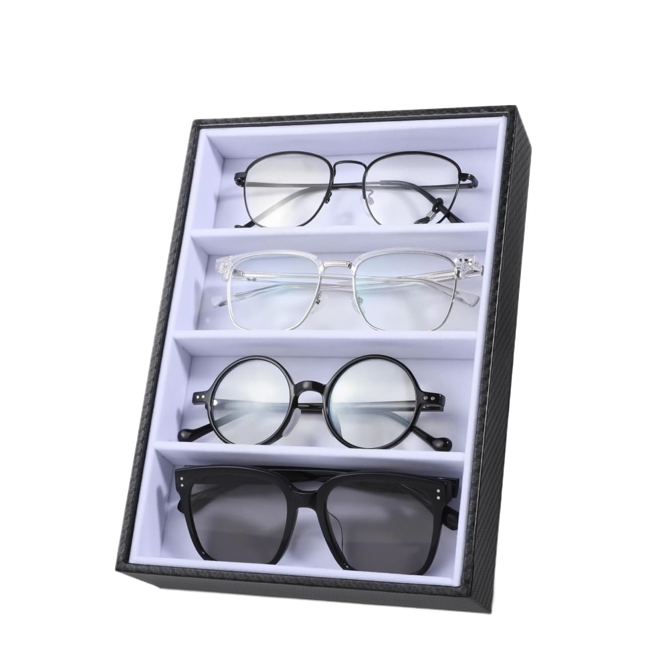 Expositor para Gafas de Sol Soporte For Gafas, Bandeja De Almacenamiento 4 Rejillas con Retráctil Marco de Gafas de Escritorio