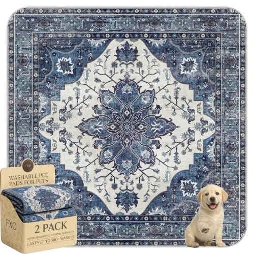 Image of Washable Pee Pads for Dogs,Great Urine Absorbent Reusable Puppy Training Pads,Waterproof,Leak-Proof & Non-Slip Potty Pads for Whelping,Crate,Playpen,Bed.(Dark Navy Floral,54 inchx54 inch)
