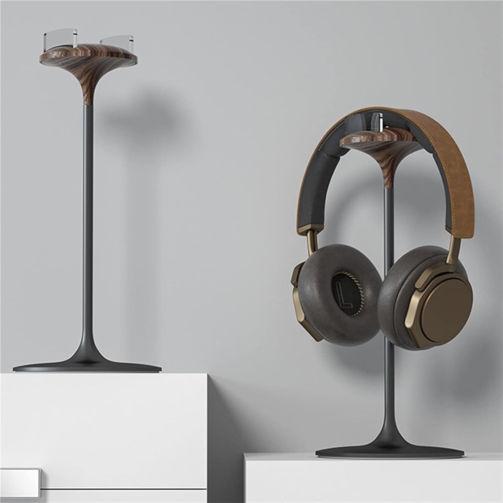 Gaming Accessori Supporto per Cuffie in Faggio, Supporto per Cuffie in Legno E Alluminio, Supporto per Cuffie da Gioco in Noce Naturale Stand Over-Ear da Gioco