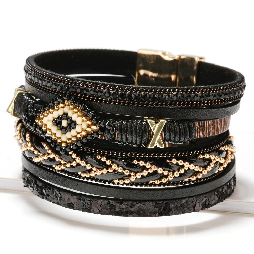 Leather multilayer bracelet Ladies bracelet women closure