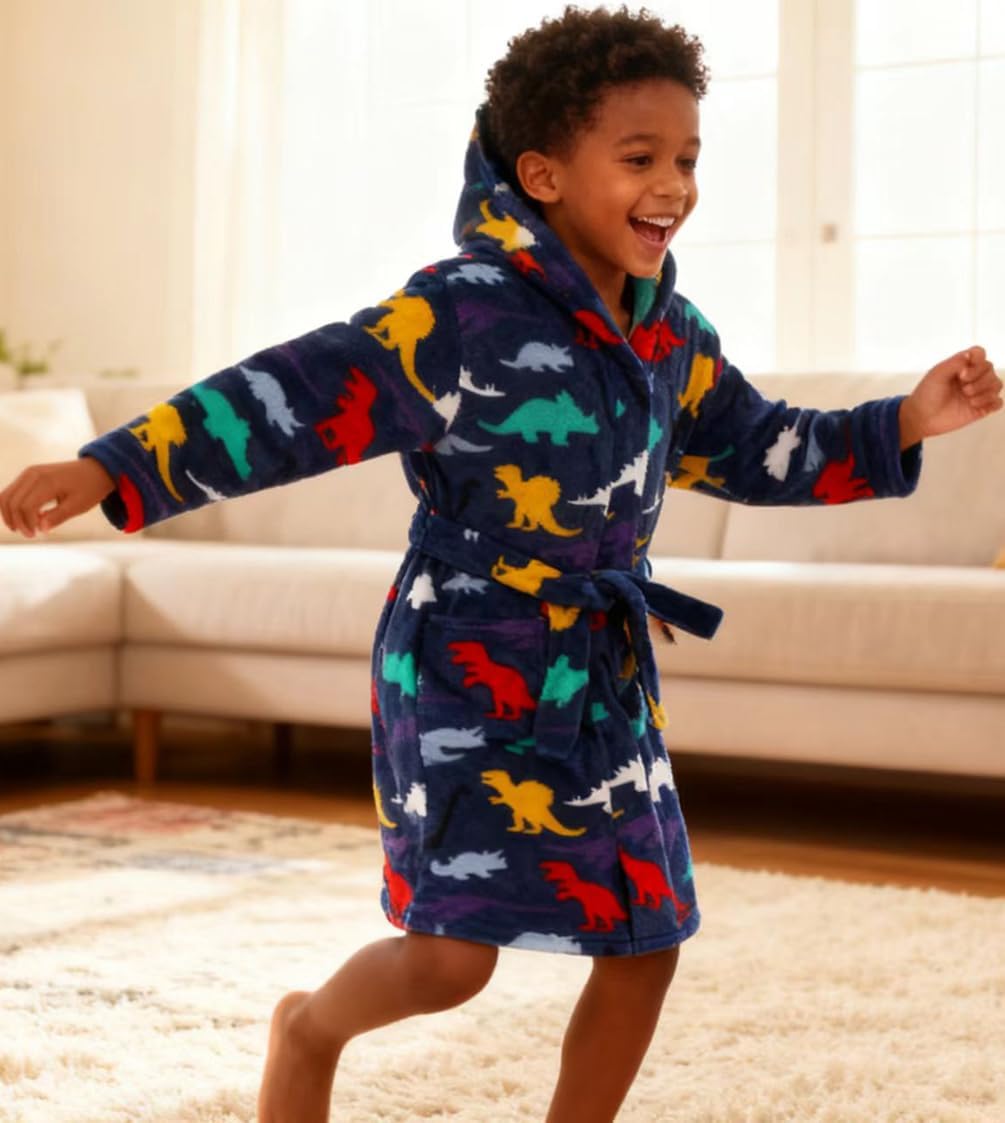 Boys Girls Robes Kids Toddler Flannel Hooded Bathrobe Pajamas Sleepwear 2-16 Years - Image 6