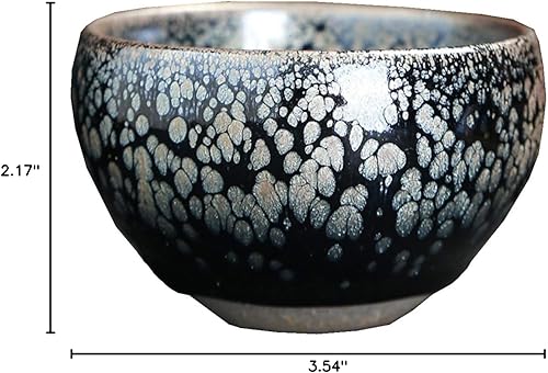 Miniatura 7 de JianZhan Tenmoku Taza de café de té Tazón de artesanía china, taza de colección de diseñador, ceremonia de estilo antiguo, hecha a mano (A)