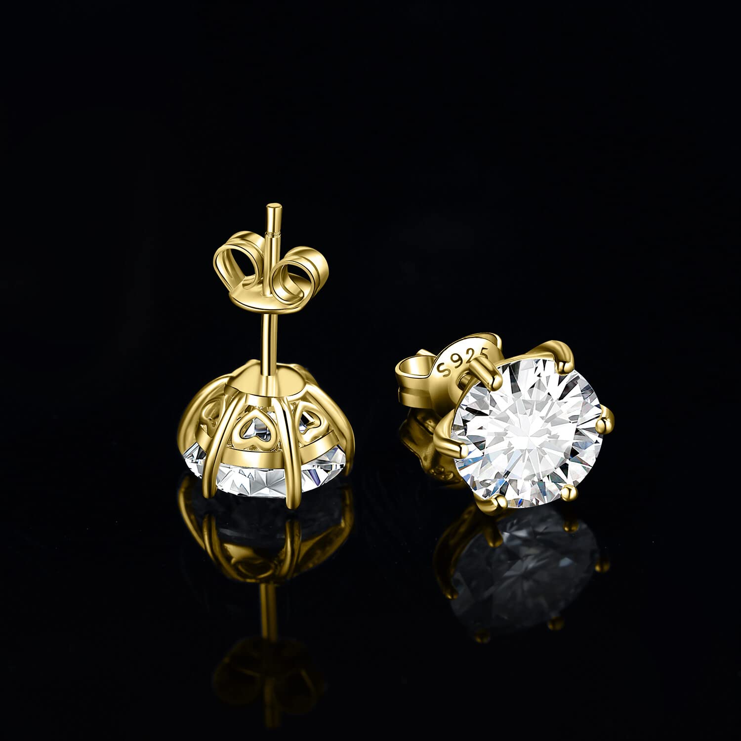 JewelryPalace Orecchini a Bottone Donna Argento 925 con Creato Moissanite, Piercing a Lobo con Pietra a Taglio Rotondo, Solitario in Tre Ori Set Gioielli
