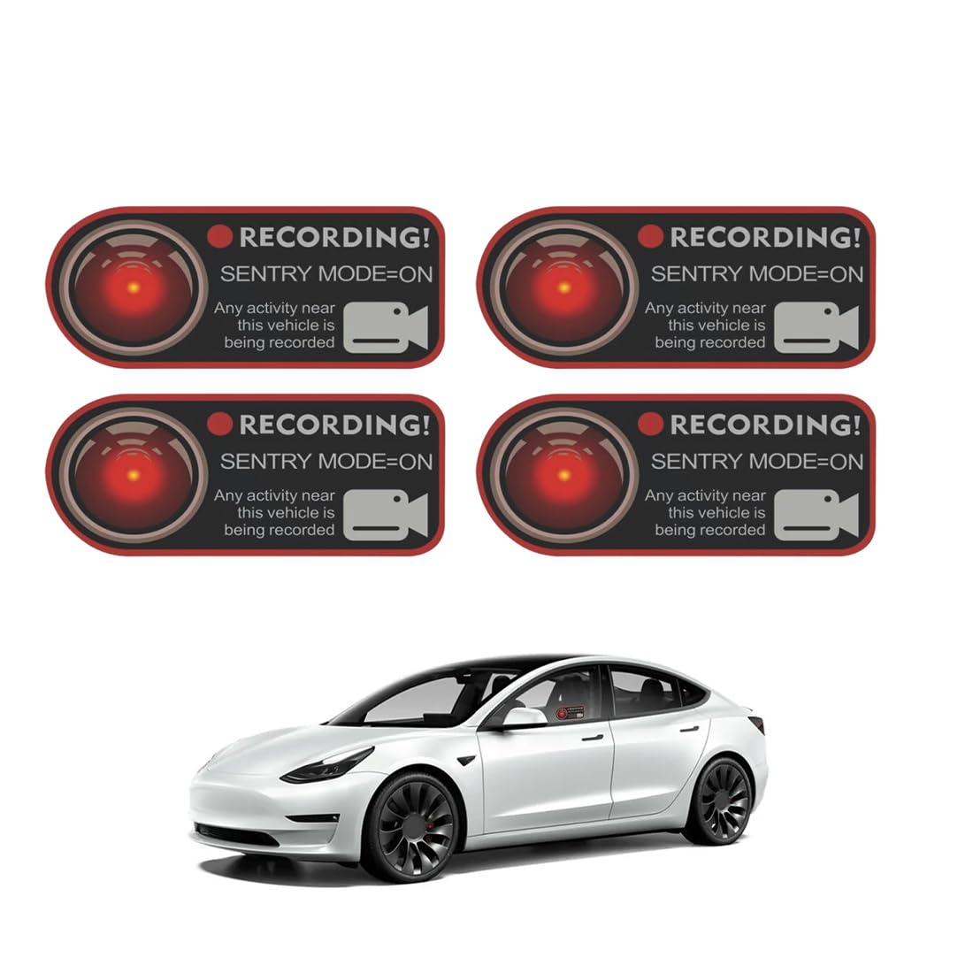 Lote De 4 Pegatinas De Advertencia Para Cámara De Salpicadero De Pvc, Adhesivo De Grabación Para Cámara De Vídeo Exterior De Coche, Aplicable Al Tesla Model 3 Xsy (A)