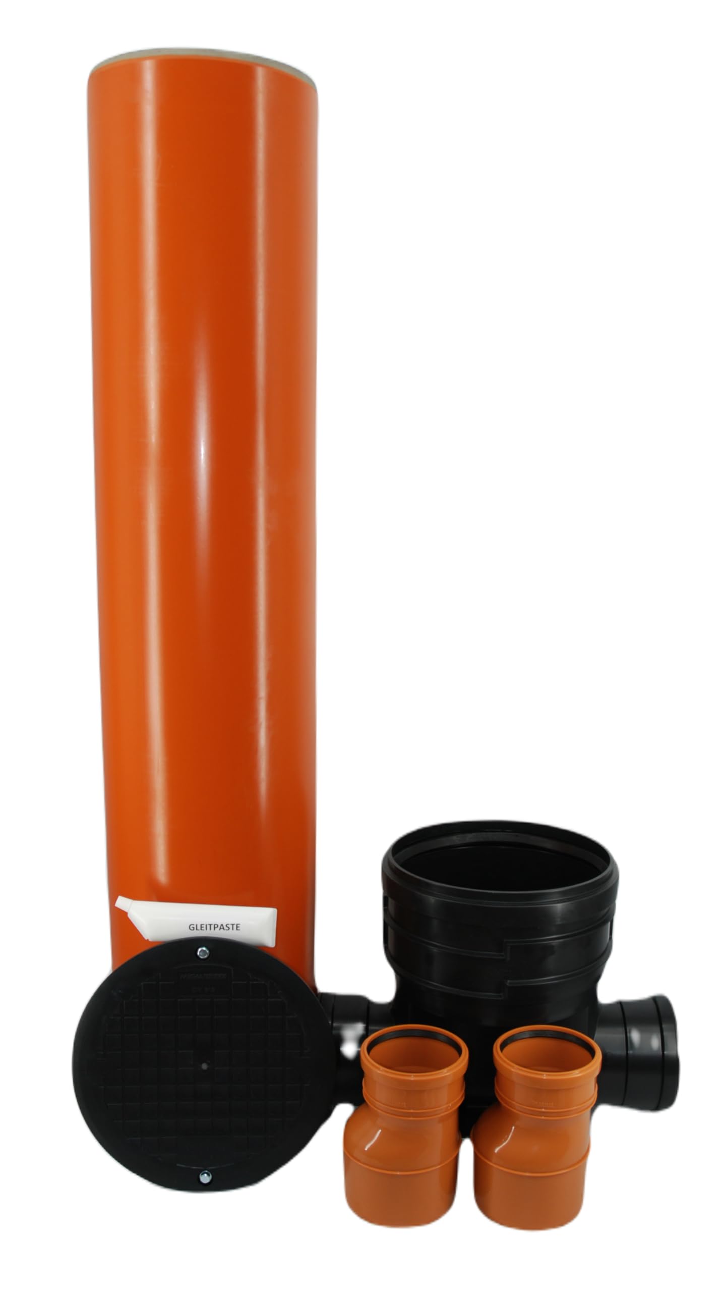 Megaa store KG Kontrollschacht DN 315/ Anschlüsse 160-125-110 Höhe 0,5m bis 2m Revisionsschacht Abwasserschacht Schacht Rohr, Deckel, Komplett SET mit Gleitpaste 250g (Rohr 1,5m, 2 x DN110)