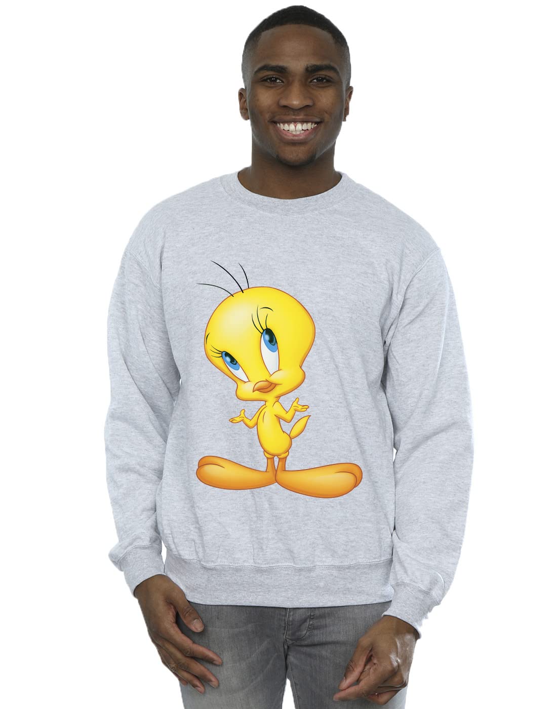 Absolute Cult Men's Sport Grey Looney Tunes Tweety Standing Sweatshirt XXXX-Large