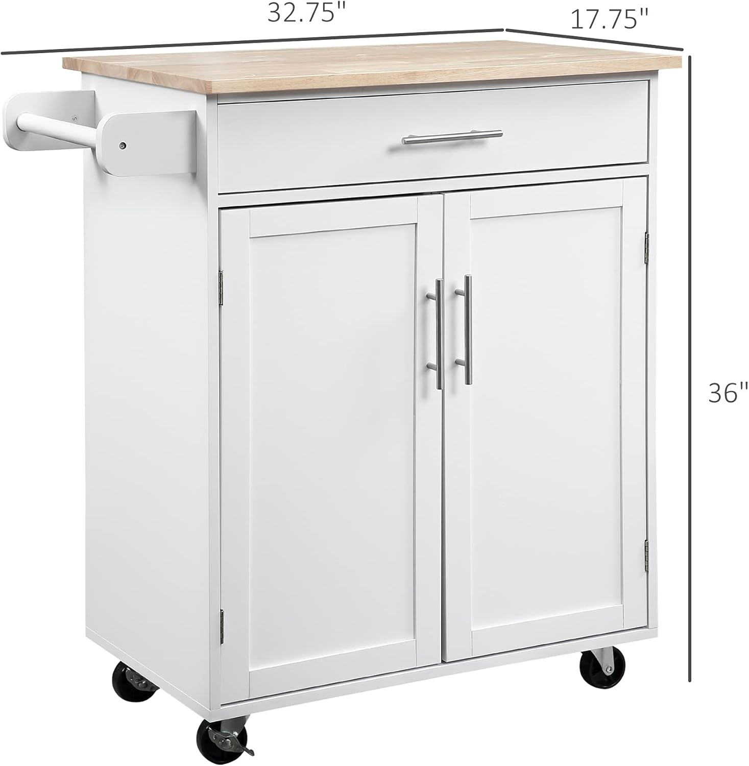 HOMCOM Kitchen Island Cart Rolling Trolley Cart with Drawer, Storage Cabinet & Towel Rack, White - Kitchen Islands & Carts