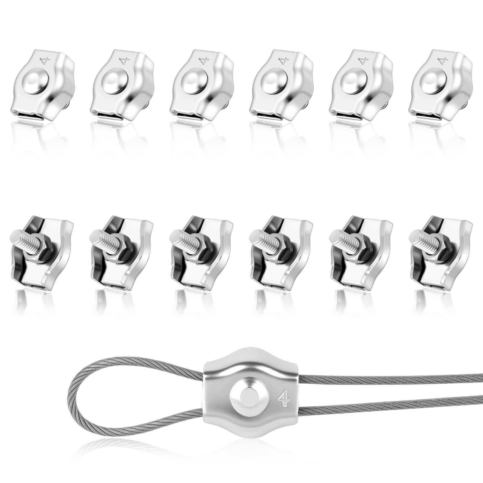 Flintronic Abrazadera de Cuerda de Alambre M2, 12 Piezas, Abrazadera de Cable de Acero Inoxidable 304, Clip Símplex para Cable de 2 mm