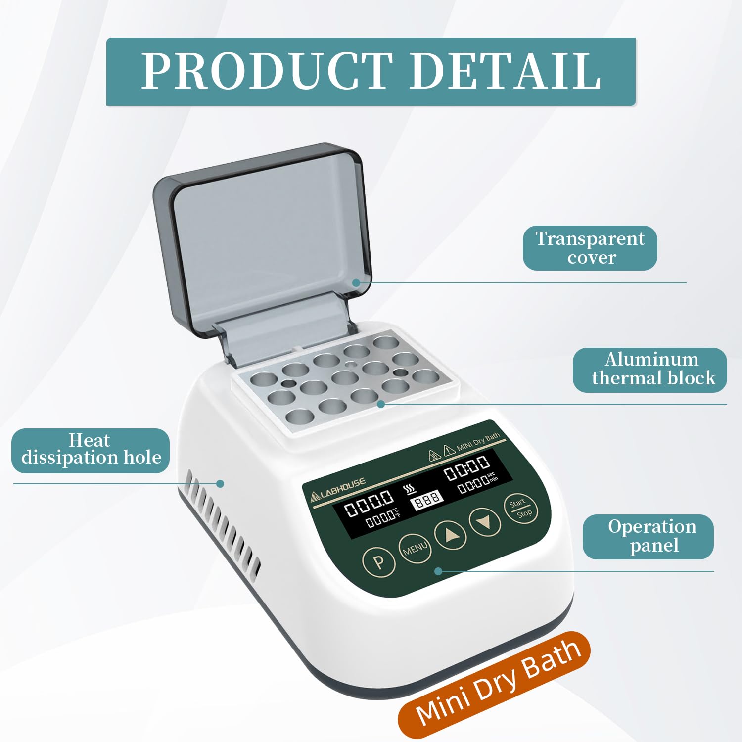Mini calentador digital de baño seco termostático incubador temporizador programable con 1,5 ml x 15 tubos centrífugos bloque de calor