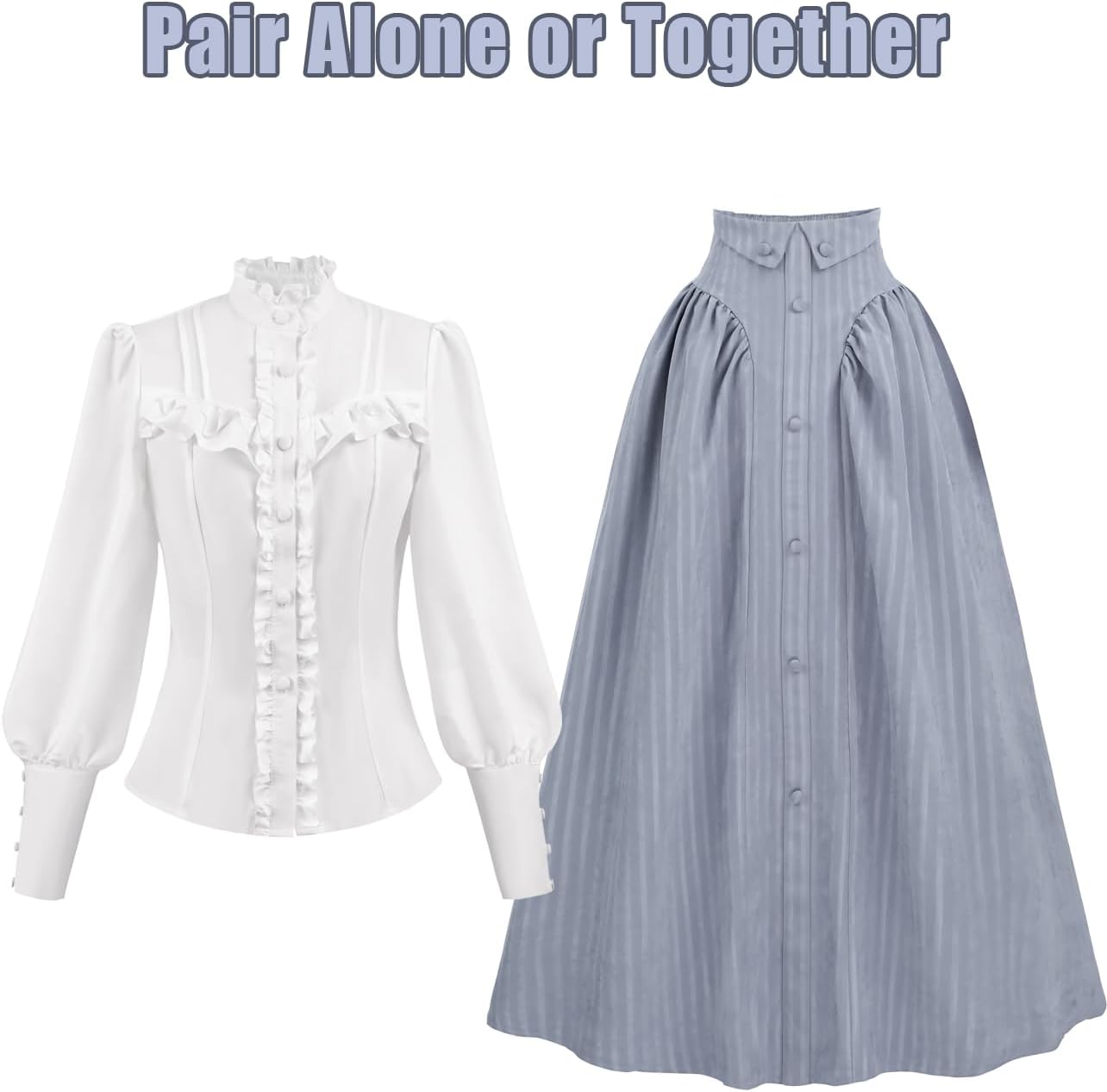 NSPSTT Victorian Edwardian Dress for Women 1800s Dress for Women Renaissance Costume Blouse Skirt 2PC Outfits - Image 4