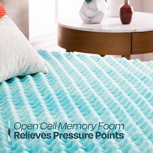 Miniatura 8 de Linenspa Cubrecolchón de espuma viscoelástica de gel contorneado de 3 pulgadas, promueve el flujo de aire, alivia los puntos de presión, tamaño King