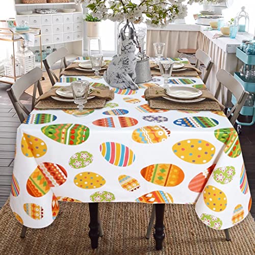 Fitable Easter Rectangle Table Cloth - 60X84 Inch Waterproof Colorful Egg Pattern Tablecloth Vinyl Wipe Clean Table Cover For Dining Table, Easter Dinner, Kitchen, Holiday Party Table Decor #TOP5