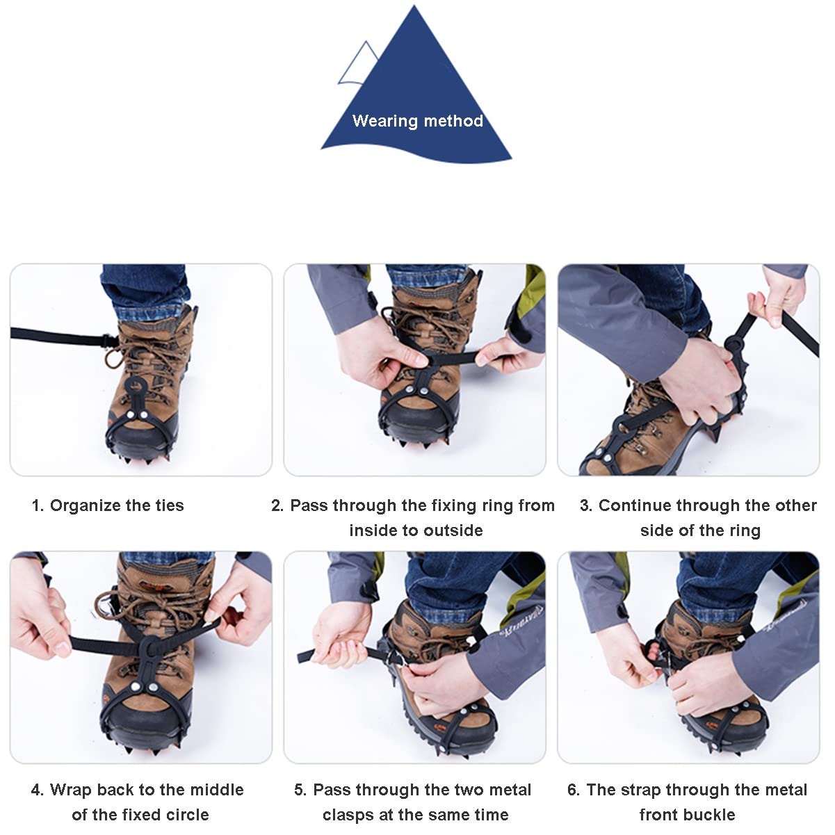Garras de hielo antideslizantes, crampones de hielo de longitud ajustable, cala de hielo de acero de alto manganeso, pinchos de tracción de hielo para los zapatos y las botas para la nieve y el barro