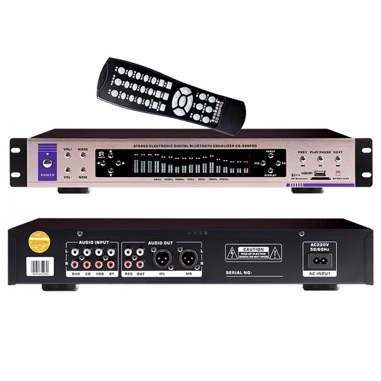 MYFTNP Digital Graphic Equalizer, Hifi Audio Equalizer, With Bluetooth, Volume Control, 32-segment Music Spectrum Display, Remote Control, 12 Rhythm Patterns, For Recording Studio A