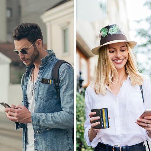 Miniatura 8 de Cartera para tarjetas de crédito, cartera minimalista de cuero delgado con cremallera, mini protector de tarjeta de crédito, llavero bolsillo