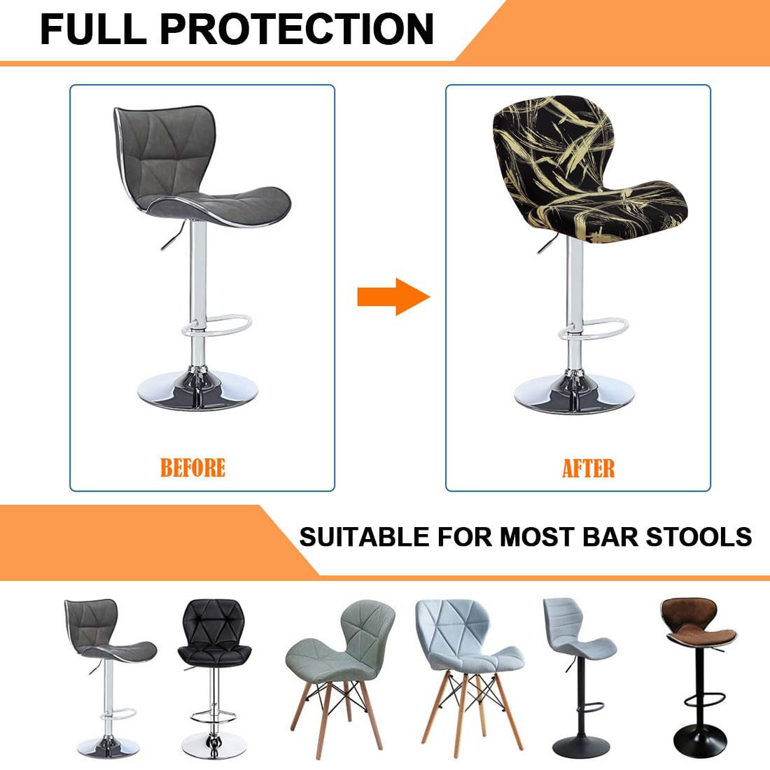 Levoberg Housse de Tabouret de Bar Incurvé Extensible Housse de Tabouret de Comptoir avec Dossier Couverture de Tabouret Rotatif Chaise Haute de Cuisine 4 Pièces #7