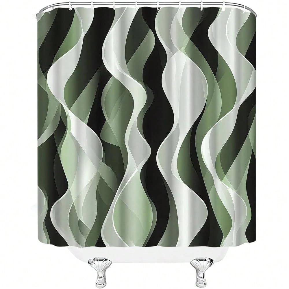 GLKSDLPO Sage Green Black Shower Curtain, Modern Abstract Striped Minimalist Fabric, Bathroom Decor Sets With Hooks(220x180cm/87x71in(WxH)