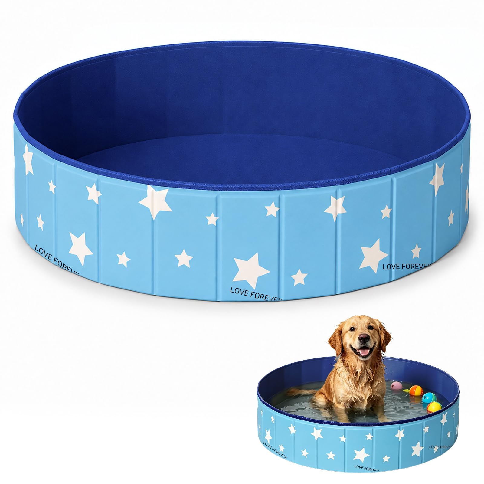 ZoneYan Piscina Plegable para Perros 80 * 30 cm, Bañera para Perros de PVC con Doble Desagüe, Ducha Plegable para Mascotas de PVC, Piscina de Bañopara Perros Pequeños y Medianos (Azul)