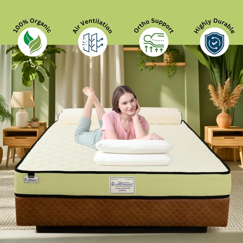 Image of DREAMZEE Samya 100% Natural Latex & Rubberized Coir Mattress | Hard Comfort | Eco-Institut Certified | Hybrid Series - Queen Size (78x60x5 Inches) | 10 Years Warranty