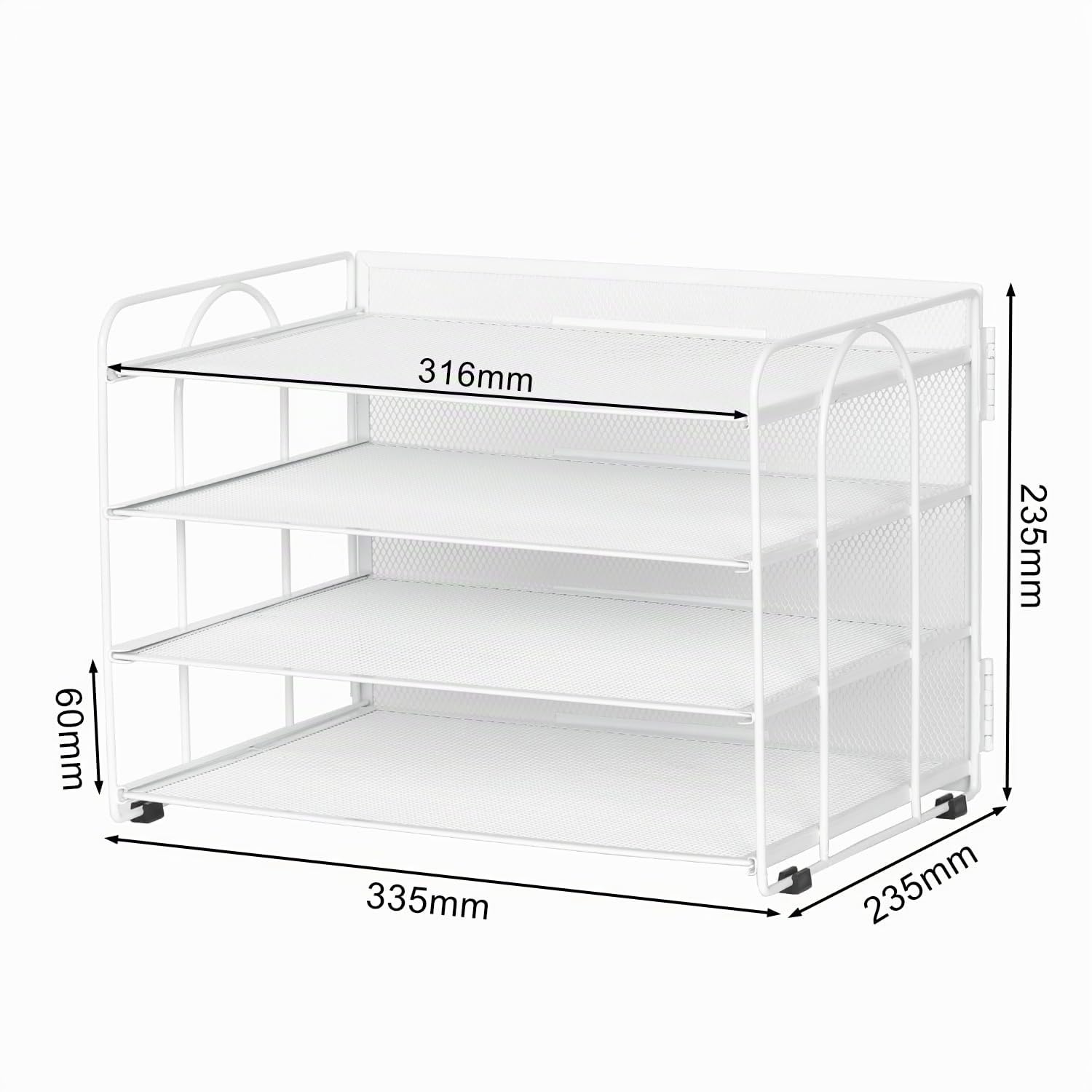 EasyPAG 4 Niveles Metal Malla A4 Bandeja Oficina Organizador Documentos Almacenamiento Papeles Soporte Archivador Clasificador Escritorio Estante Carta,Blanco