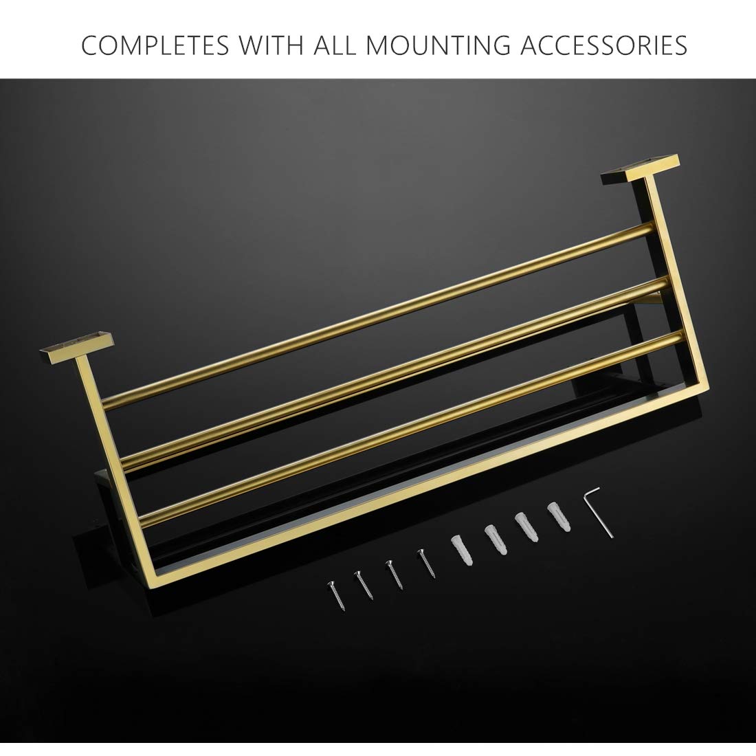 Juego de accesorios de baño de acero inoxidable de VELIMAX, juego de toallero de barra para montar en la pared, acabado en oro pulido