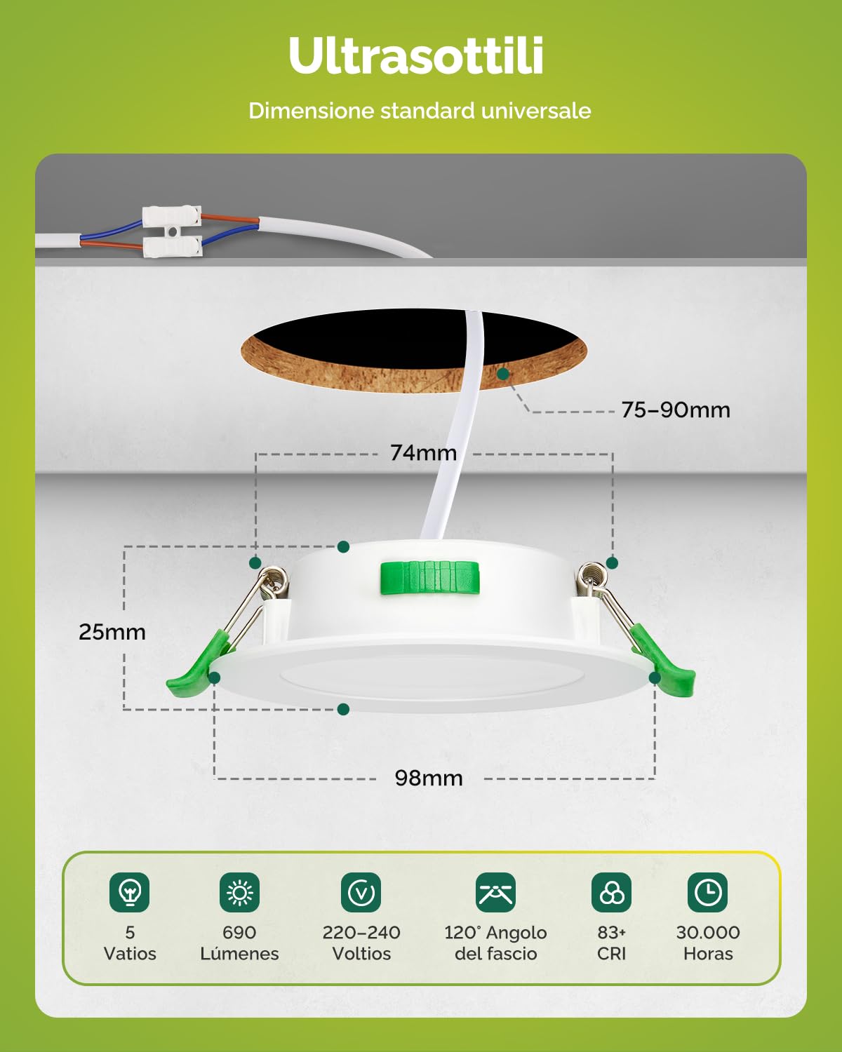 Fondiiz Set di 12 Faretti LED da Incasso per Cartongesso 5W 690lm, Faretti LED Soffitto Incasso Luce Calda Luce Naturale Luce Fredda, Foro 75-90mm, IP44 Faretti incasso Cartongesso