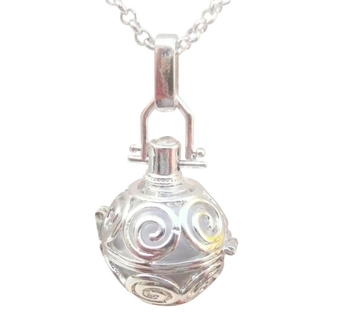 Bola Necklace Chain Jewelry White Gold Plated Pendant "Swirl White "