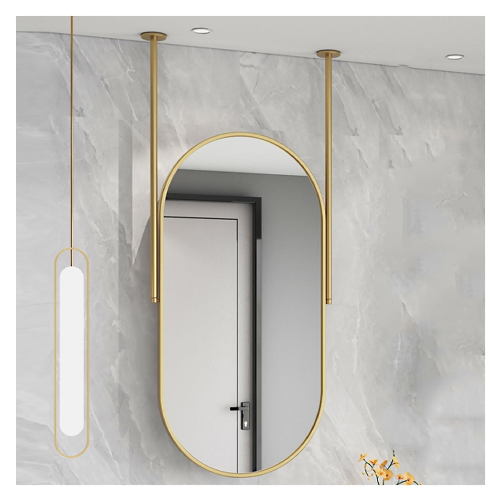 MESOVFCA Wall-Mounted Oval Mirror with Rod, Large Bathroom Floating Decorative for Home Or Hotel(Gold,50x90cm)