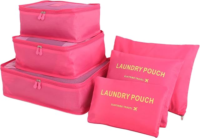 WOWTOY 6PCS Packing Cubes for Travel Luggage Organiser Bag Compression Pouches Clothes Suitcase, Packing Organizers Storage Bags for Travel Accessories, Rose Red