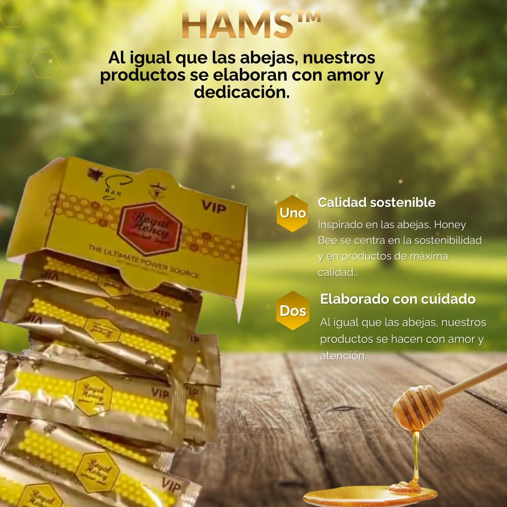 HAMS Miel Natural Sin Filtrar con Jalea Real, Sobres de 20g, Caja de Regalo Dorada, 12 Unidades