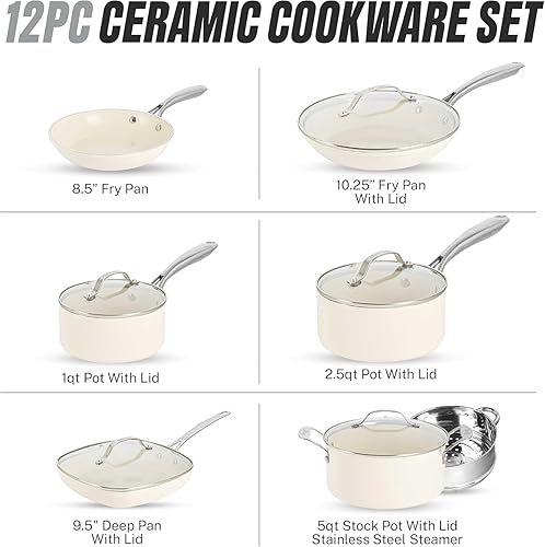 Miniatura 2 de Gotham Steel Juego de 12 utensilios de cocina de cerámica antiadherentes, juego de ollas y sartenes de cerámica antiadherentes con vaporizador para