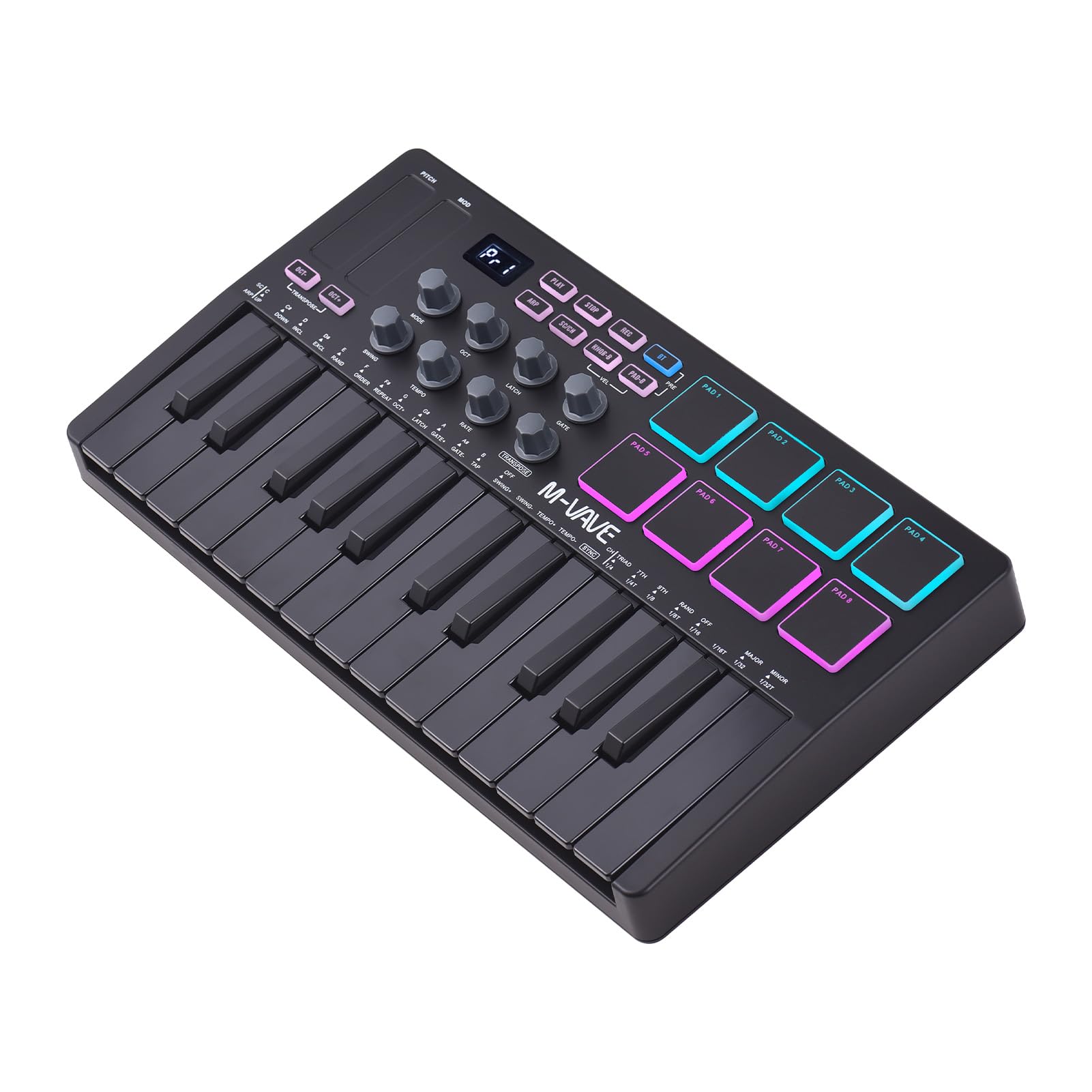 summina MIDI Keyboard Controller Beat Maker Machine Rechargeable 25 Keys MIDI Keyboard Portable Arranging Strike Pad RGB Backlight MIDI Assignable Knobs Buttons for Music Production